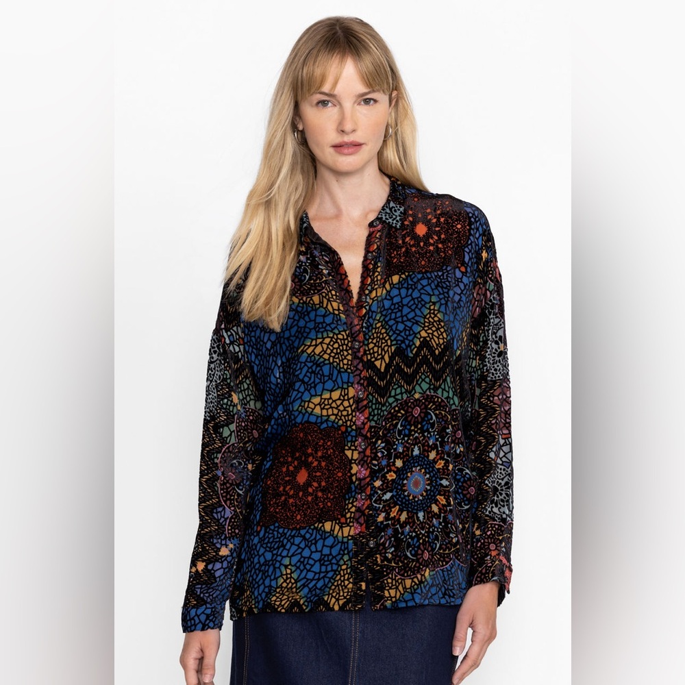 Johnny Was Audrey Oversized Burnout Blouse Size Small